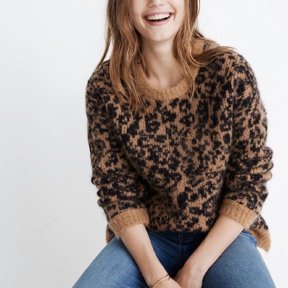 Sold ❌Madewell alpaca & wool blend NWT Animal Print Sweatet Sz small Oversized - Picture 1 of 7